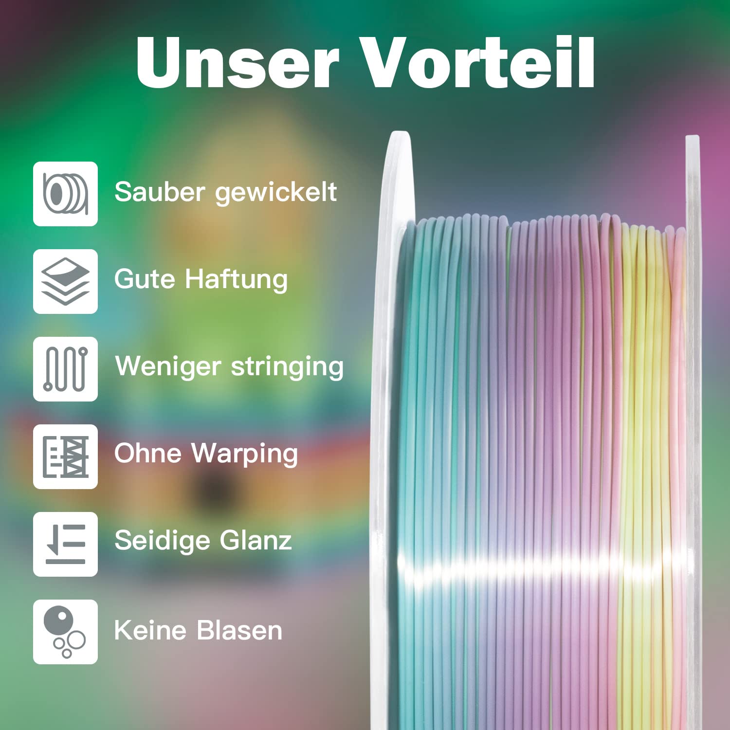 GIANTARM 1.75mm Filamento PLA Silk Iridescente, Filamento per Stampante 3D da 1 kg PLA, Materiali per Stampa 3D a Filamento, Confezione Sottovuoto