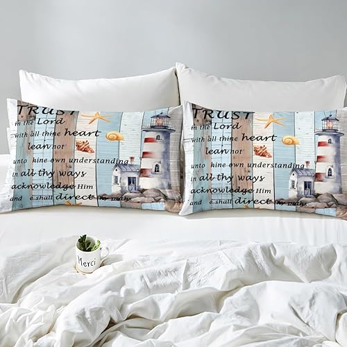 Miniatura 5 de Juego de funda de edredón de faro rústico, juego de ropa de cama vintage de madera de granja de 3 piezas para niños, adolescentes y adultos,