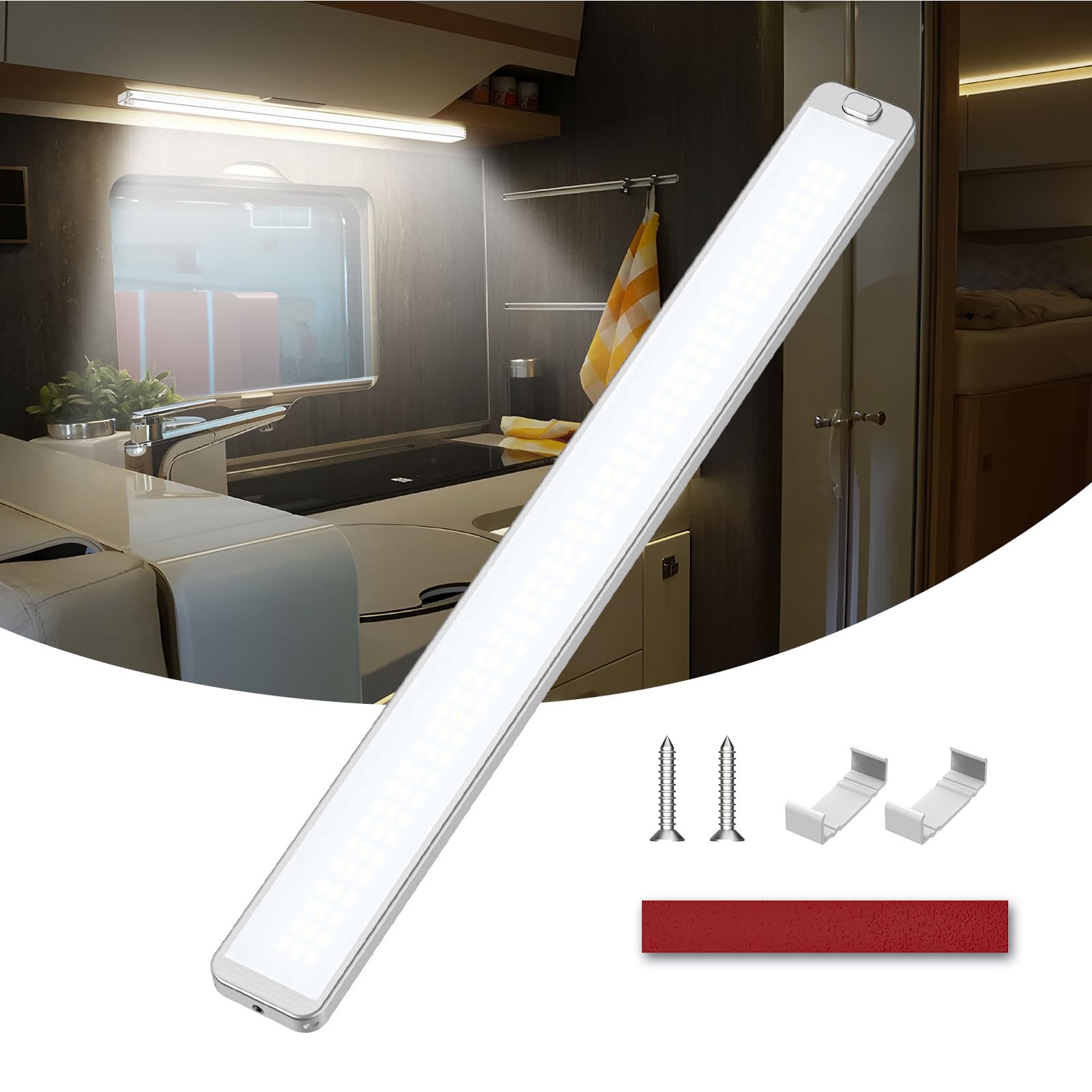 Barra de 228 LED 12 V 10 W, 2000 lm, barra con interruptor, 42 cm, 6000 K, lámpara LED de 12 V para coche, caravana, camión, furgoneta, barco, remolque