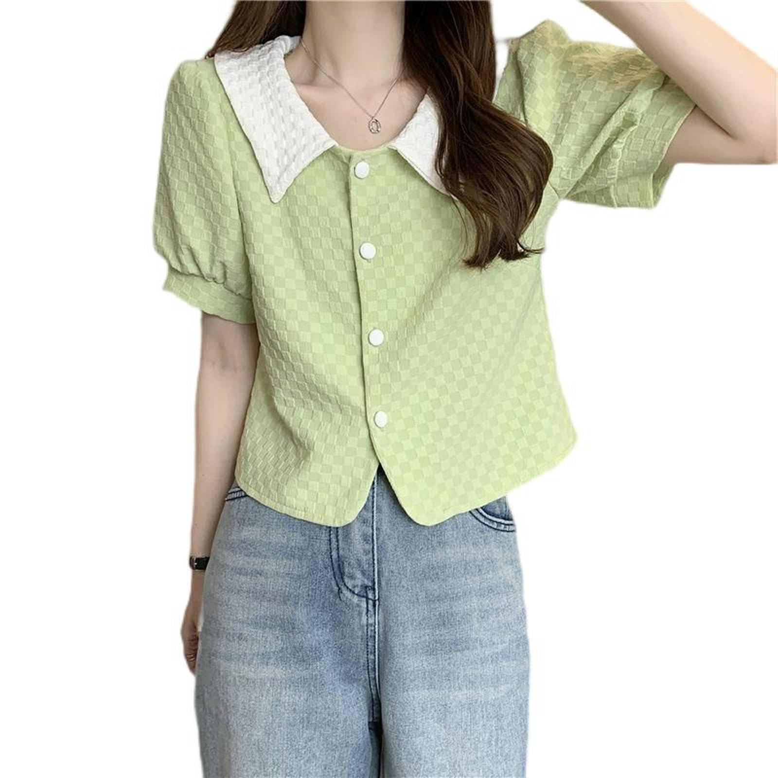 Cuteighteen Lolita Camicette a maniche lunghe da donna con colletto alla Peter Pan camicia vittoriana vintage pizzo elegante top con volant alla moda primavera, Bianco, S