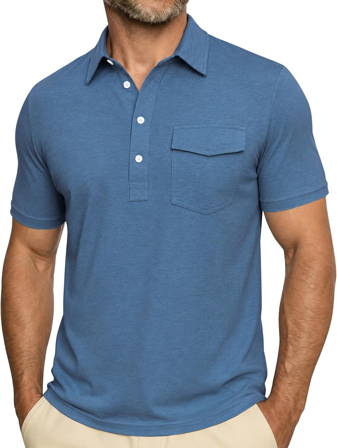 ZKMAN Men's Performance Golf Polo Shirt Short Sleeve 4-Button Quick Dry Stretch Moisture Wicking Shirts with Pocket