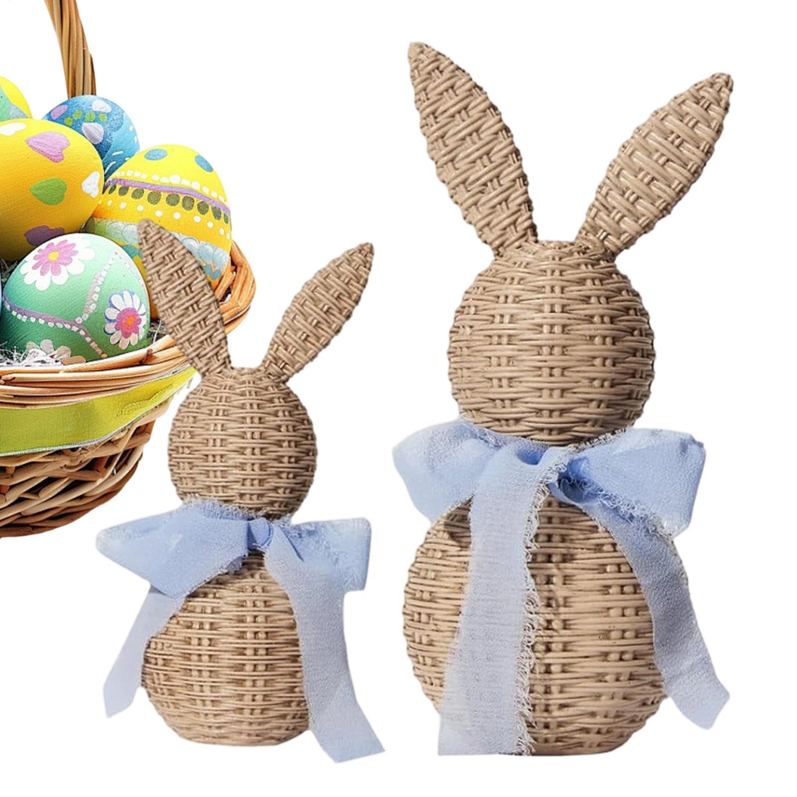 Figurines de lapin en résine pour déco de Pâques intérieure aspect rotin tressé