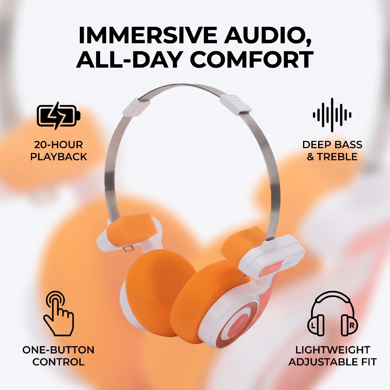 Auricolari Sportivi con Bassi Profondi e Suono Chiaro Durata della Batteria di 20 Ore per Stile di Attivo Leggeri e Regolabili (ORANGE)
