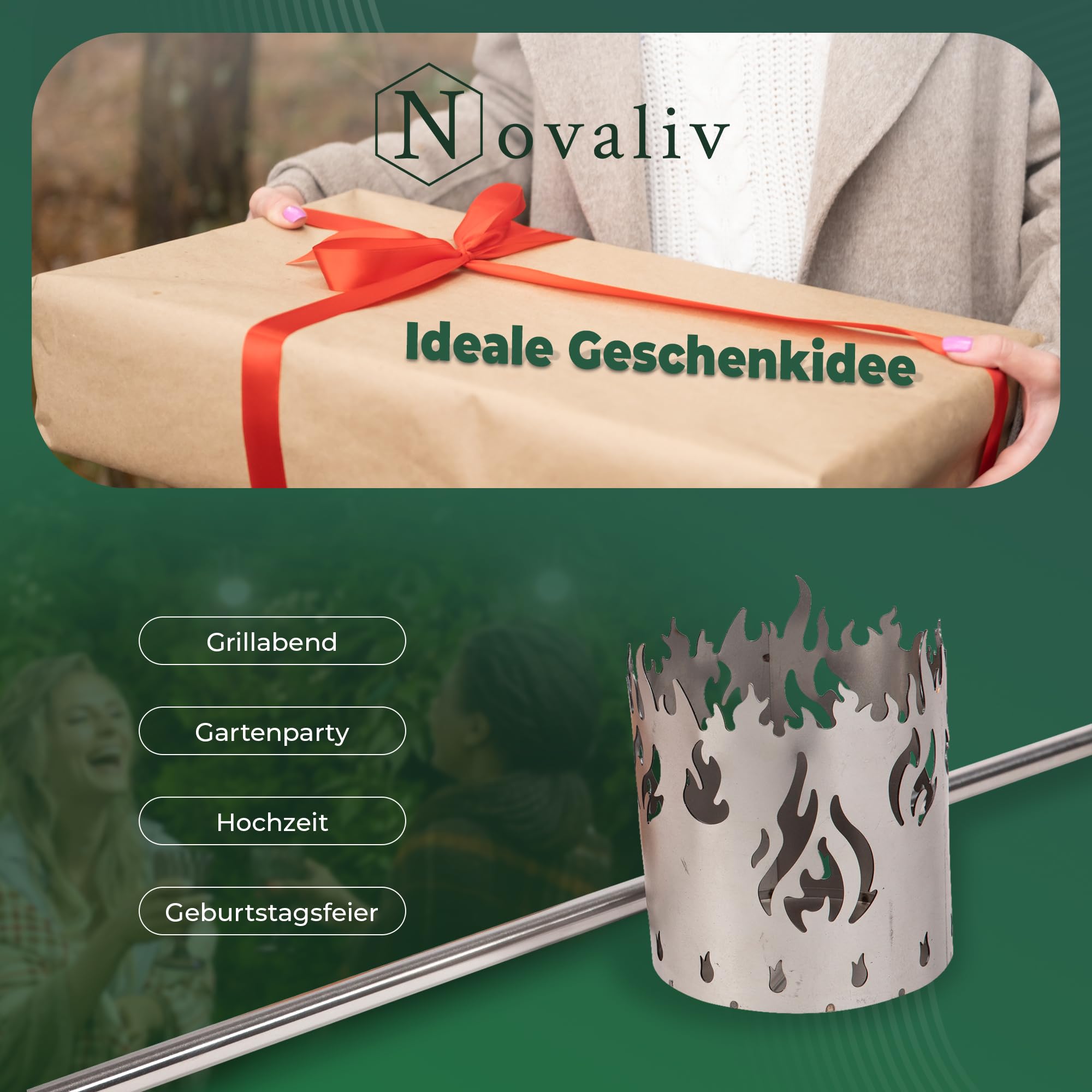 Gartenfackel für draußen Motiv Feuer 1x Brennelement - Holzspäne mit Wachs - Schwedenfackel Pelletfackel Feuersäule Flammschalen Wachsfackel Gartenleuchte