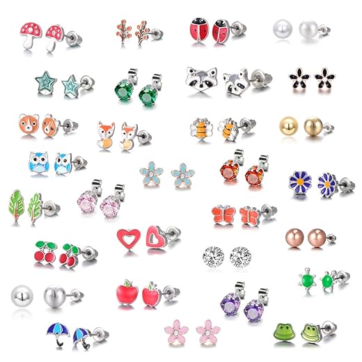 30 Pairs Hypoallergenic Earrings for Girls Sensitive Ears with Stainless Steel Post -Assorted Cute Stud Earrings for Teens Girls Women