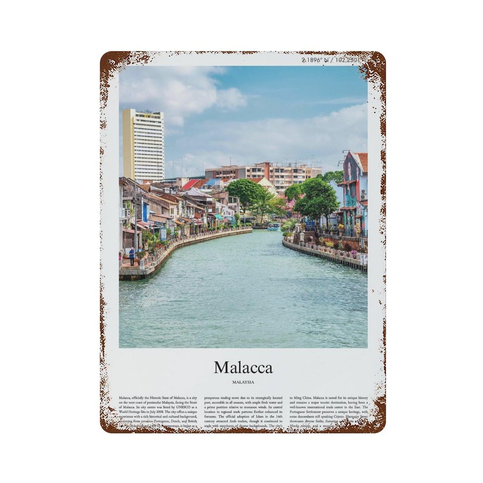 xiaoxiaoshen Malacca Malaysia City Scenery Wall Decor Art Metal Tin Poster Modern Home Decor Art Home Bar Shop Decorations Vintage Sign 40x30cm