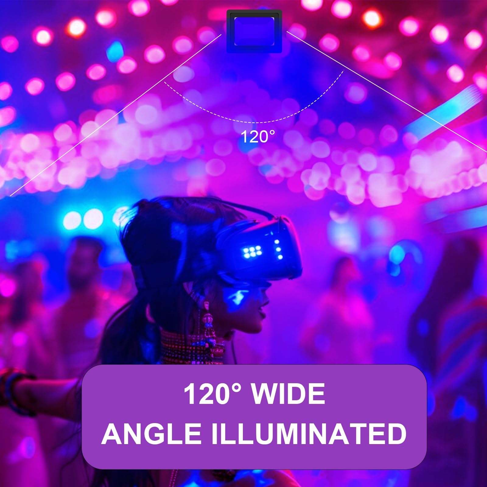 CREATESTAR LED Luce Nera 100W 1 Pezzi, 365nm Faro UV LED IP66 Impermeabile Faretto, Lampada per Festa Glow Poster Fluorescente Halloween Acquario Bar Discoteca