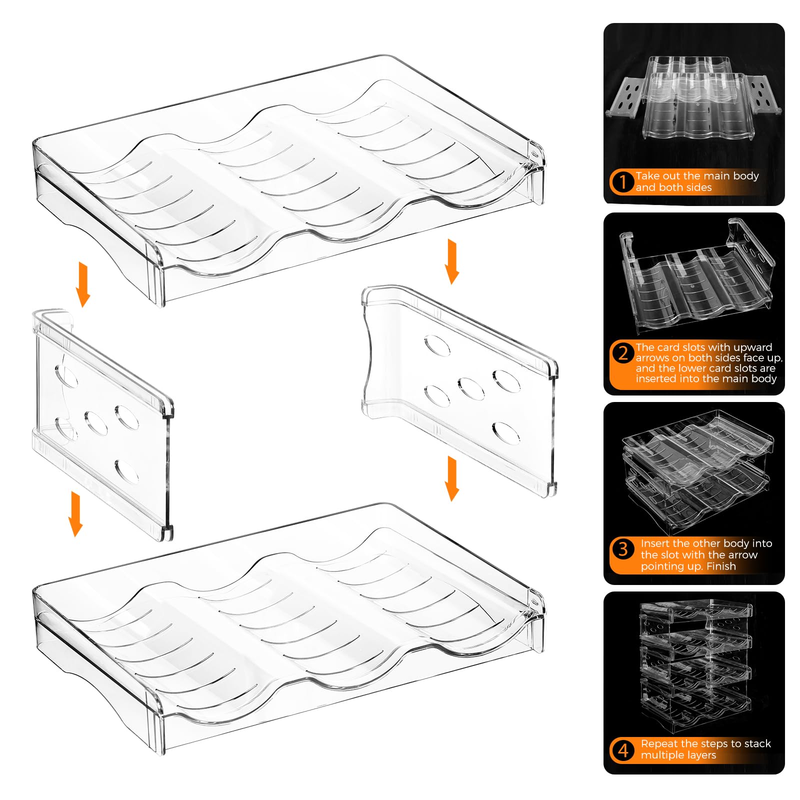 BoxedHome Weinregal Stapelbar Wasserflasche Organizer Kunststoff Flaschenhalter Schrank Organizer Aufbewahrung für Gefrierschrank Schrank Speisekammer (4 Etagen 12 Flaschen)