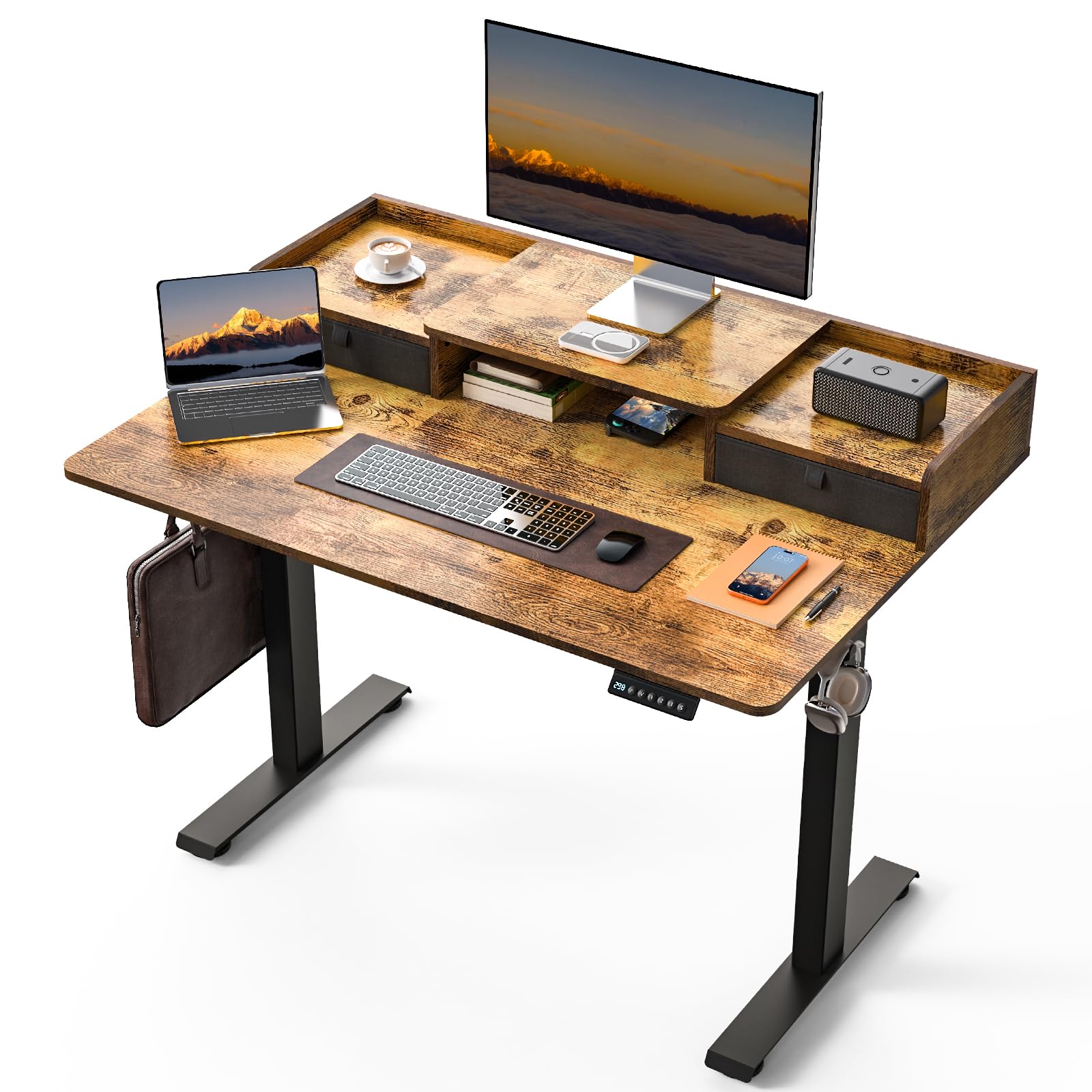 ExaDesk 48 x 30 Inch Electric Standing Desk with 2 Drawers, Adjustable Height Widened Stand Up Desk with Storage, Sit to Stand Ergonomic Workstation