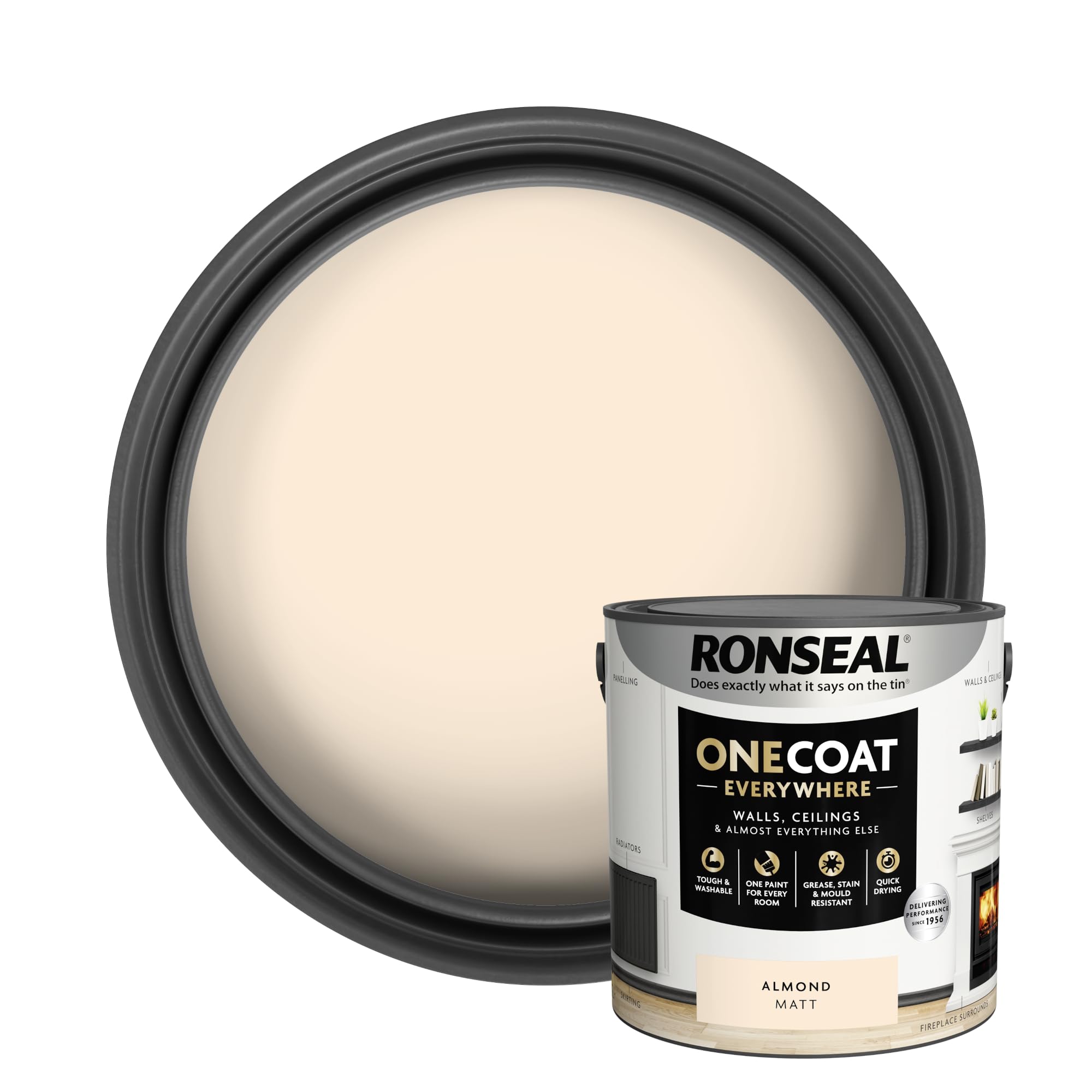 Ronseal Kcb.7015103.21304.76 One Coat Everywhere Interior Paint Almond Matt 2.5 Litre