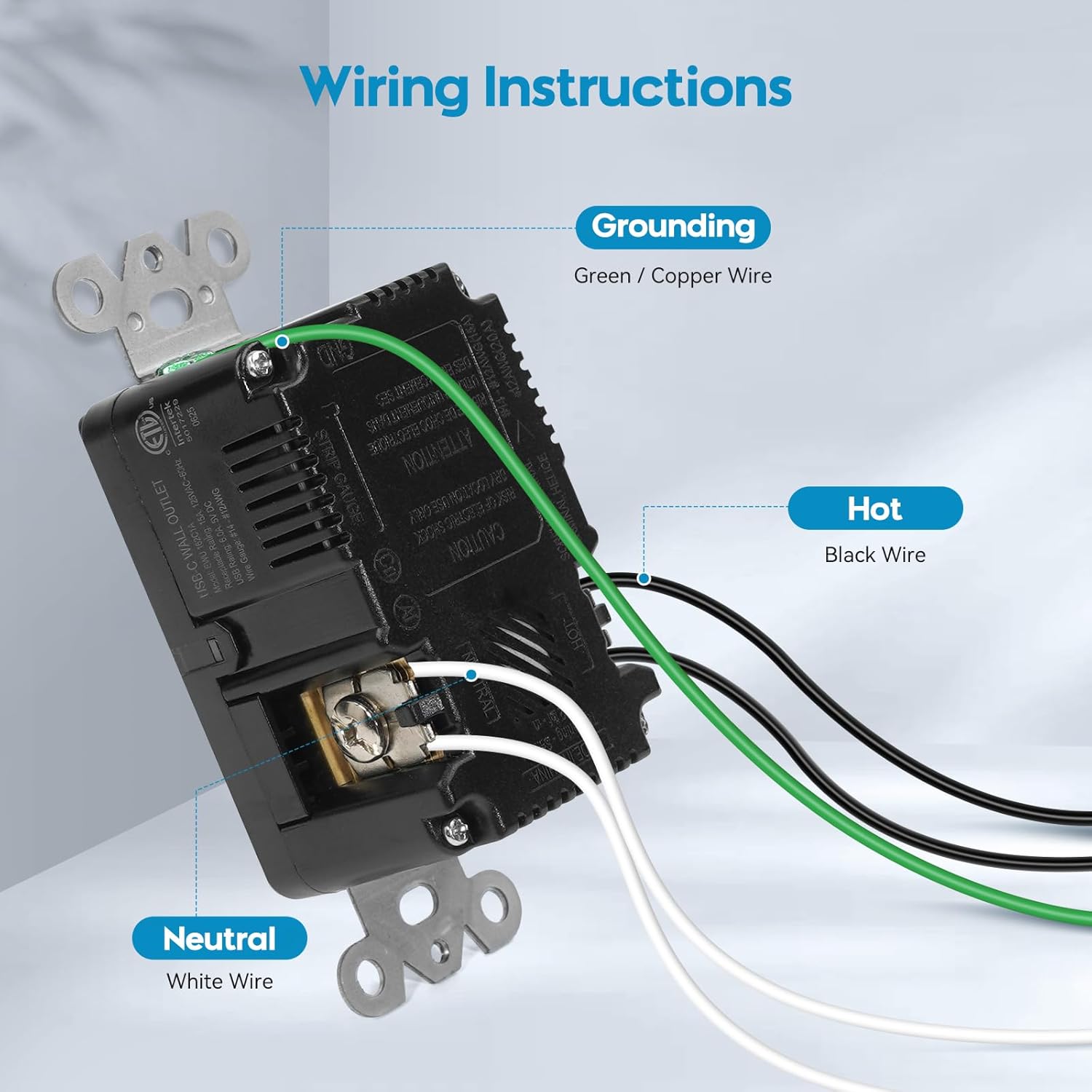 ECOELER USB C Wall Outlet, 6.0A Charging Electrical Socket with Type C & A Ports, 15 Amp Tamper Resistant Receptacles, 3-Port USB Power Socket, Wall Plate Included, ETL Listed, Black, 4 Pack