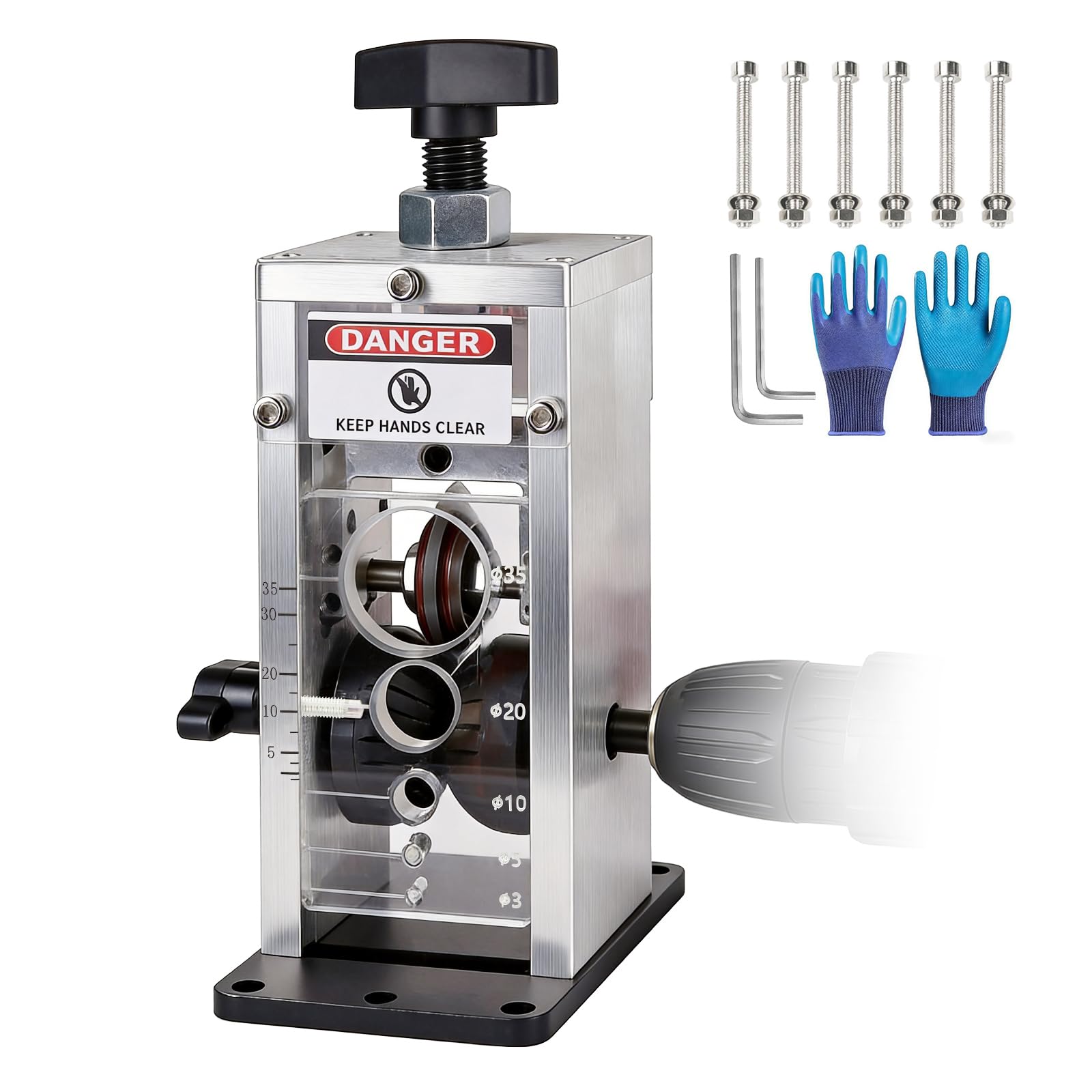 Manual Wire Stripper Machine, 0.06"-1.2" Wire Stripping Machine, Wire Stripping Tool for 1.5-30mm Scrap Wire Copper Wire Stripper Aluminum Alloy Frame Drill Powered Cable Stripper for DIY Cable