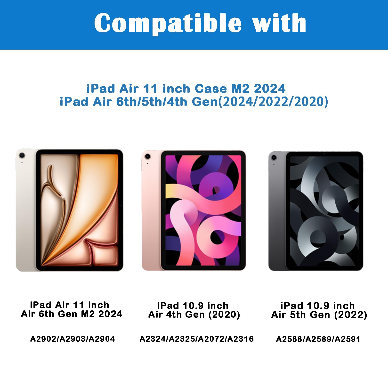 Koze Custodia per iPad Air 11 pollici air 6a Gen M2 2024 & iPad Air 5a Air 4a, Supporta la Ricarica Pencil con Supporto iPad, Cover Posteriore Rigida Traslucida Ultra Sottile e Leggera, Blu Ghiaccio