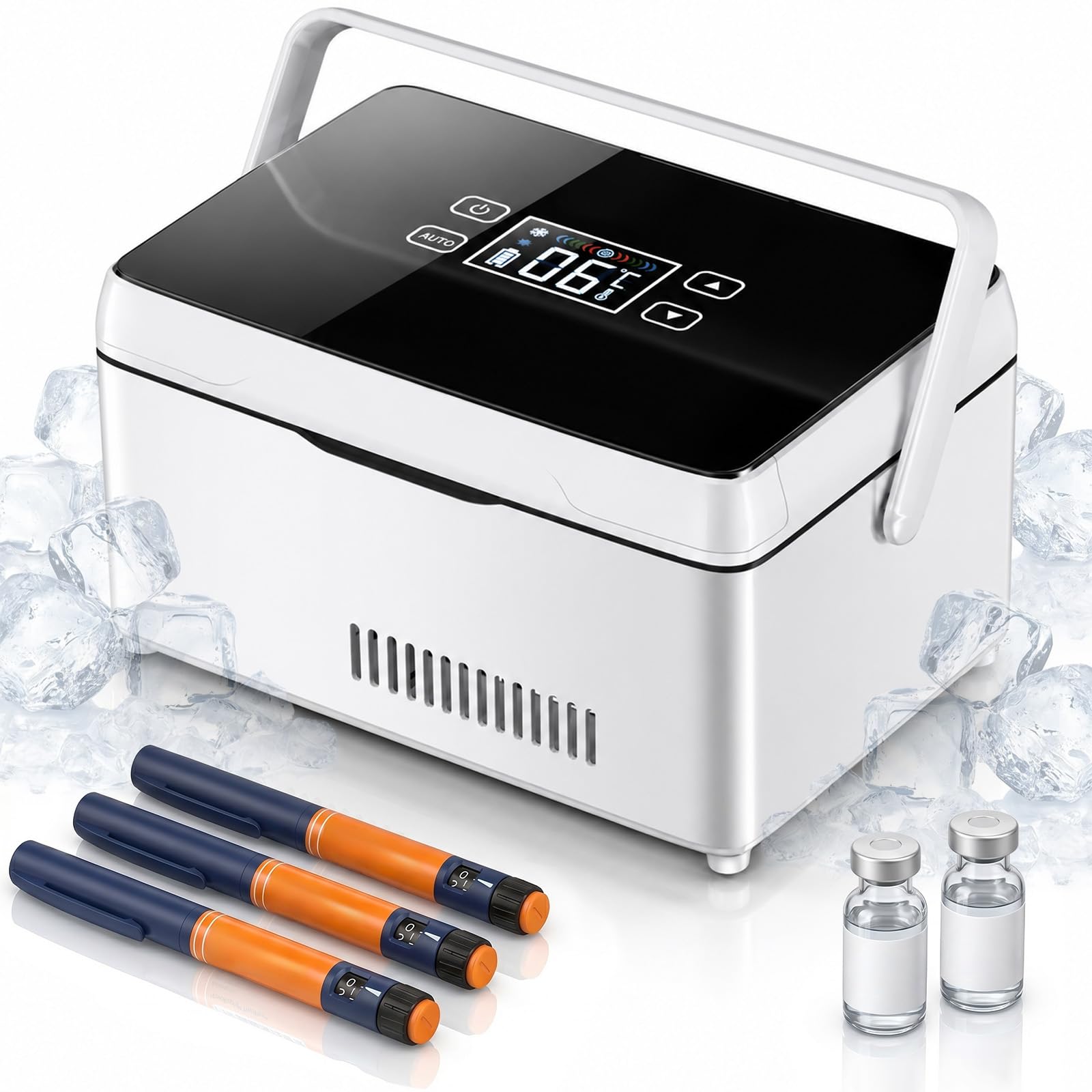 Insulin-Pen Kühlbox – Tragbare Medizin Kühlbox für 8-12 Insulin-Pens und -Patronen, mit intelligenter Temperaturregelung & 2x7800mAh Akku, Aluminium Innenraum, Medikamentenkühlbox für Reise