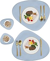 Vista 31 de Juego de 2 manteles individuales y posavasos de piel sintética, redondos de cuero para mesa de comedor, resistentes al calor, antideslizantes