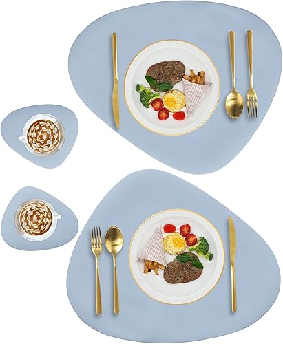 Miniatura 23 de Juego de 2 manteles individuales de piel sintética y posavasos, resistente al calor, impermeable, lavable, fácil de limpiar, manteles individuales