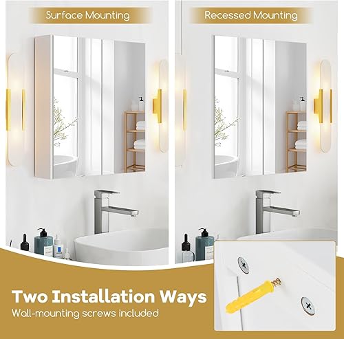 Vista 24 de Tangkula gabinete tipo botiquín con 3 puertas para pared de baño, 36 pulgadas de ancho