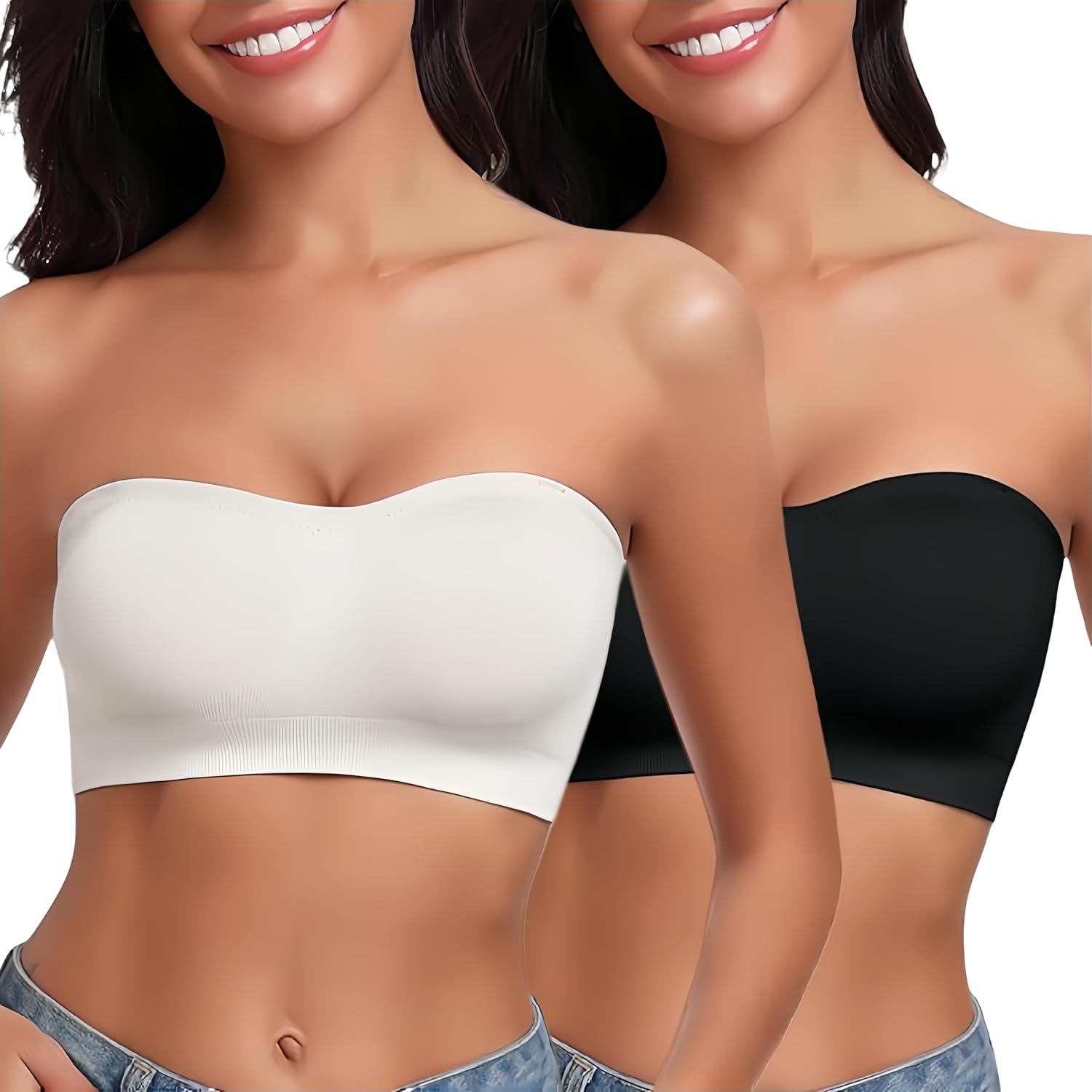 Strapless Bra for Women Bandeau Bras Seamless Wireless Padded Bandeau Top Non-Slip Tube Top