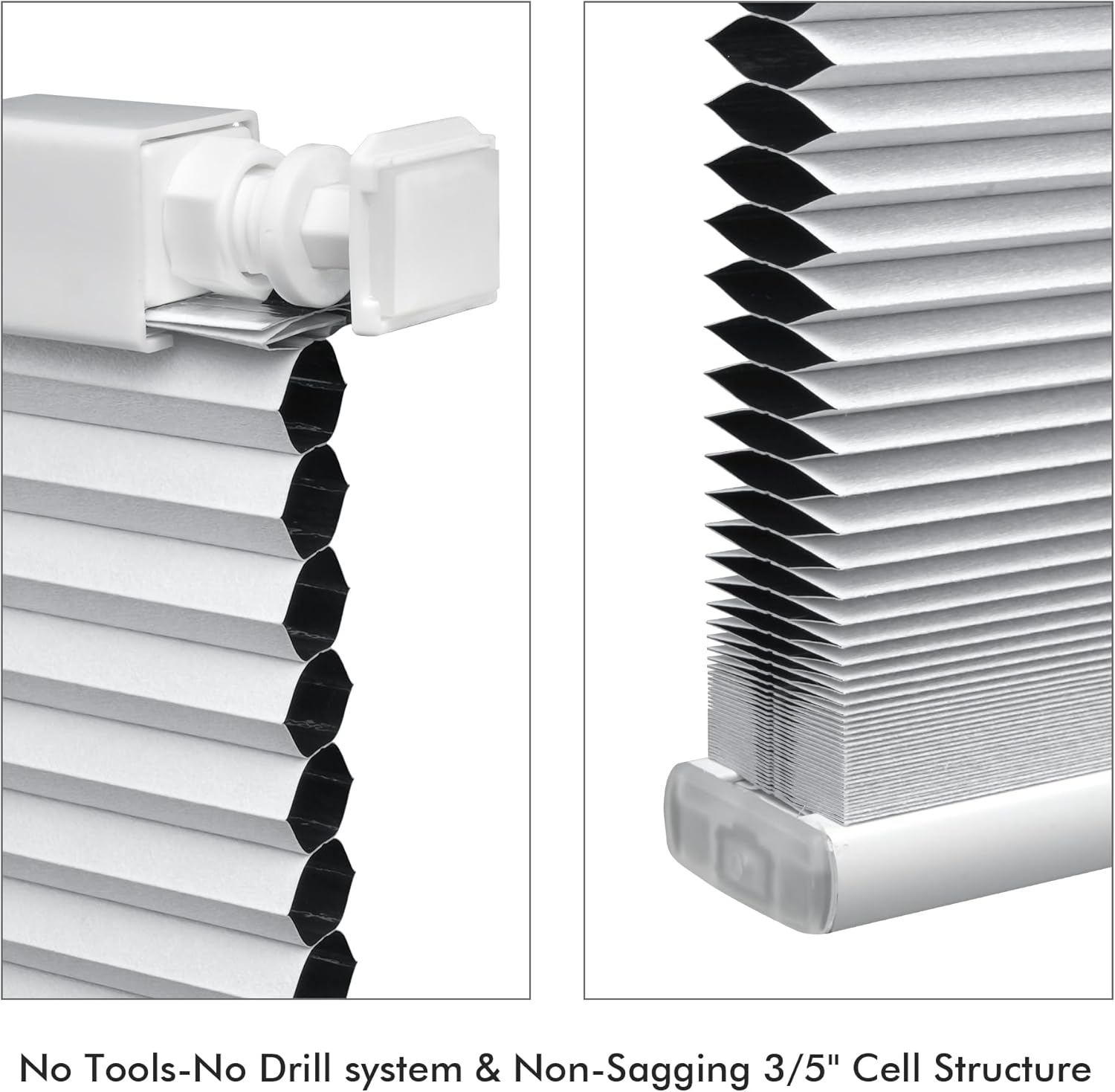 Cordless Cellular Shades, No Drill No Tools Honeycomb Window Blinds, Blackout Light Blocking Cellular Shades for Window, Thermal Insulation Blinds, Easy to Install, White 30" W x 48" H