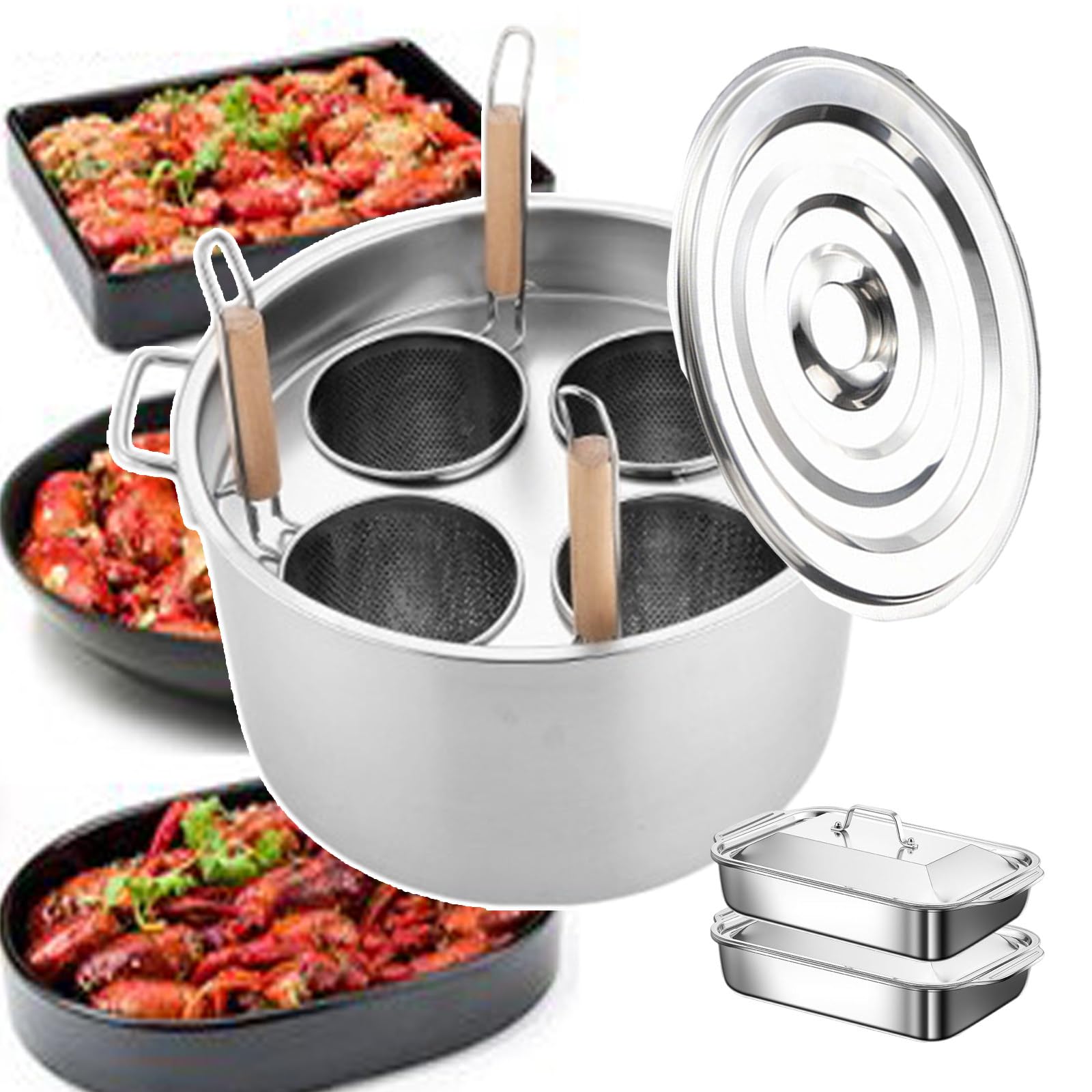 Cuiseur à spaghettis professionnel 3/4 trous Cuiseur à légumes pour boulettes Machine de cuisson de nouilles macaroni Machine à pâtes avec panier-filtre Acier inoxydable Multi-usages dans un seul pot