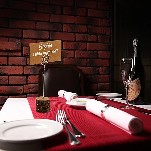 Miniatura 4 de 20 soportes para tarjetas de lugar de madera rústica con alambre en espiral y 30 tarjetas de lugar de papel kraft, soporte de madera para números de
