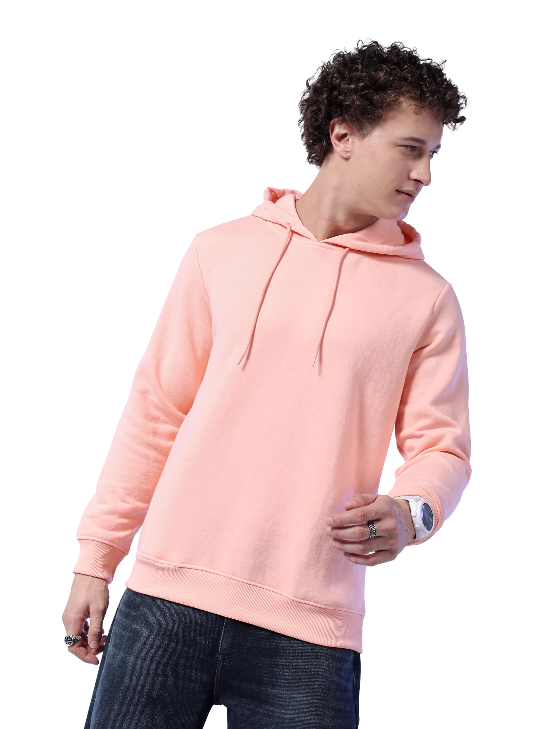 Men Pink Regular Fit Solid Overhead Hooded Sweatshirt (Pink_S)-image-41