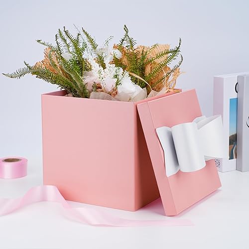 Miniatura 4 de LaRibbons Cajas de regalo grandes con tapas, 10 x 10 x 10 pulgadas, cajas de regalo plegables cuadradas rosas para el día de San Valentín,