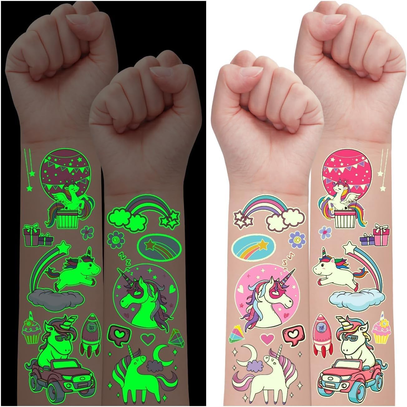 Leesgel 30 Hojas Unicornio Tatuajes Temporales Niñas, Luminoso Tatuajes Temporales Niños, Relleno Piñata Unicornio Cumpleaños Niños Unicornio Juguete Detalles Regalos Cumpleaños Niños Colegio