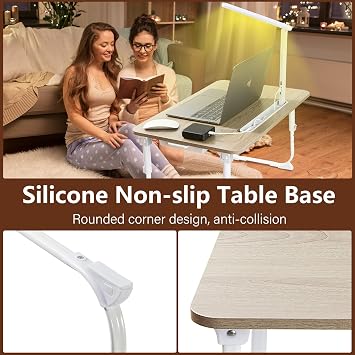 Laptop Desk for Bed Lap Desk with LED Desk Light, Adjustable Tablet Bed Table with Foldable Legs Storage Drawer, Breakfast Serving Tray Folding Laptop Stand Reading Holder for Sofa Couch Floor(Gray)