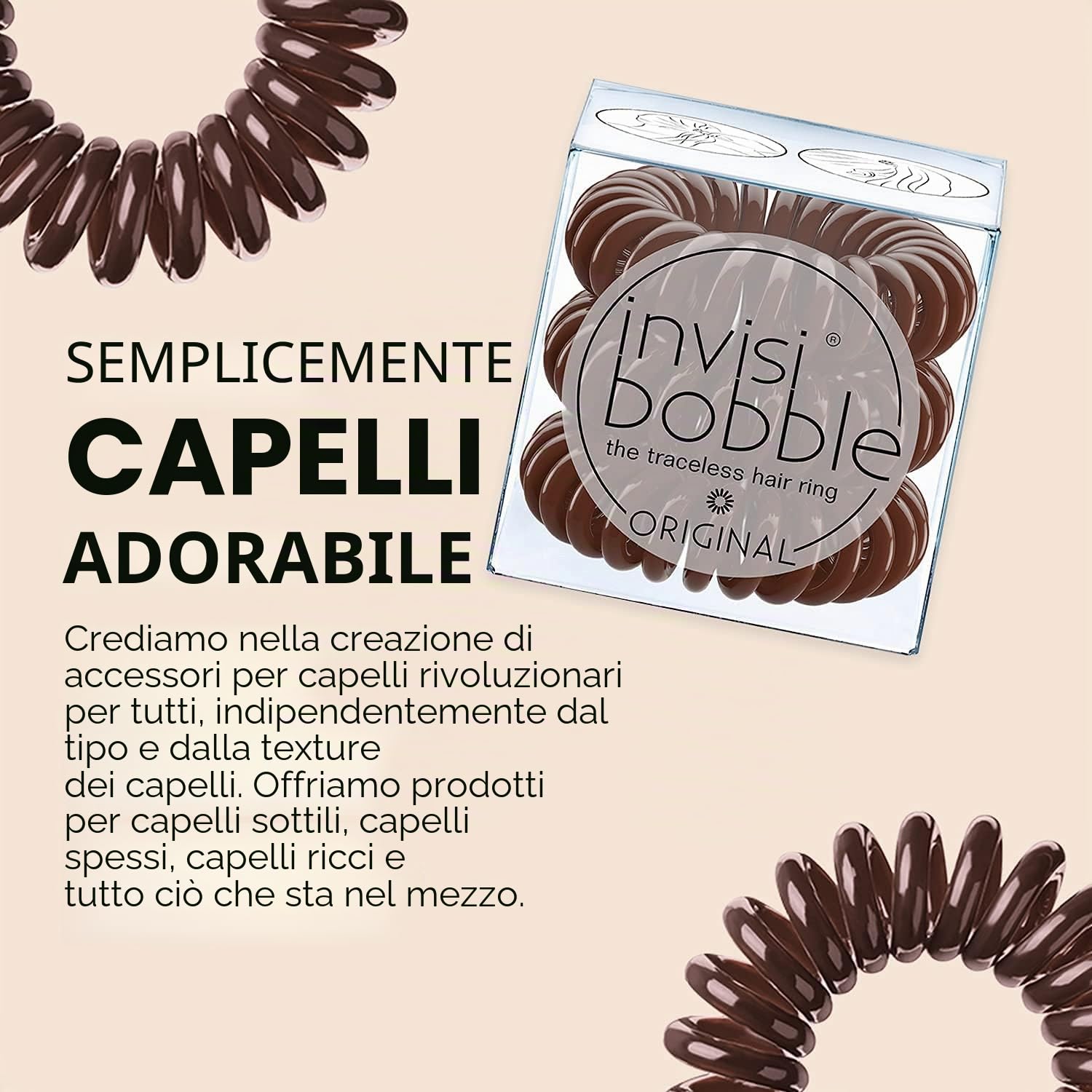 Invisibobble elastico per capelli marrone Original Pretzel Brown x3 - elastici per capelli donna e uomo - elastici per capelli senza pieghe ma forte