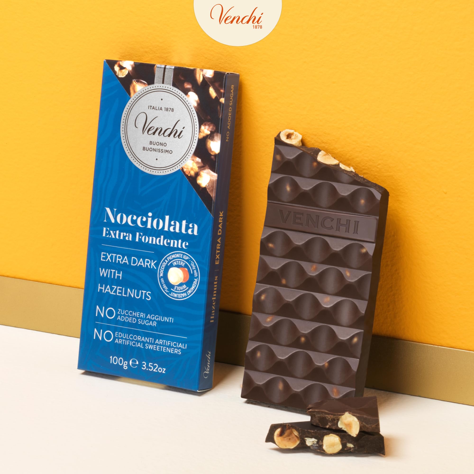 Venchi - Kit de 6 tabletas de chocolate con avellanas extra fondant, 600 g - SIN Azúcares Añadidos - SIN Edulcorantes Artificiales - Sin Gluten - Vegano - Idea de regalo