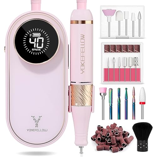 YOKE FELLOW Taladro de uñas 40000 RPM lima de uñas eléctrica para uñas acrílicas profesional con 12 brocas de manicura, pedicura, pulido de uñas