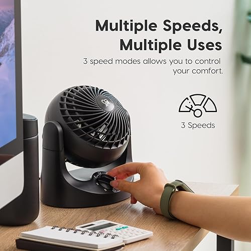 Miniatura 5 de IRIS USA WOOZOO Small Desk Fan, Air Circulator, 3 Speeds, 32ft Max Air Distance, 120° Adjustable Tilt, 27.5db Quiet Motor, Small Fan for Bedroom,