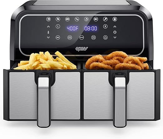 Innsky Dual Zone Hot Air Fryer, 2 Chamber No. 8 L, 8 Programmes, Double Air Fryer, Air Fryer with 2 Baskets, Deep Fryer Hot Air without Oil, Dual Cook, Synchronising Ready Technology, Shake Mode
