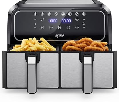 Innsky Dual Zone Hot Air Fryer, 2 Chamber No. 8 L, 8 Programmes, Double Air Fryer, Air Fryer with 2 Baskets, Deep Fryer Hot Air without Oil, Dual Cook, Synchronising Ready Technology, Shake Mode