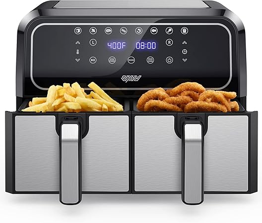 Innsky Dual Zone Hot Air Fryer, 2 Chamber No. 8 L, 8 Programmes, Double Air Fryer, Air Fryer with 2 Baskets, Deep Fryer Hot Air without Oil, Dual Cook, Synchronising Ready Technology, Shake Mode