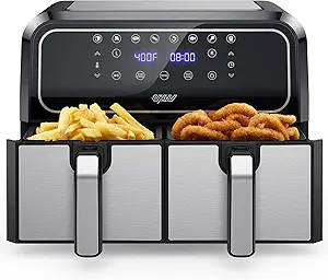 Innsky Dual Zone Hot Air Fryer, 2 Chamber No. 8 L, 8 Programmes, Double Air Fryer, Air Fryer with 2 Baskets, Deep Fryer Hot Air without Oil, Dual Cook, Synchronising Ready Technology, Shake Mode