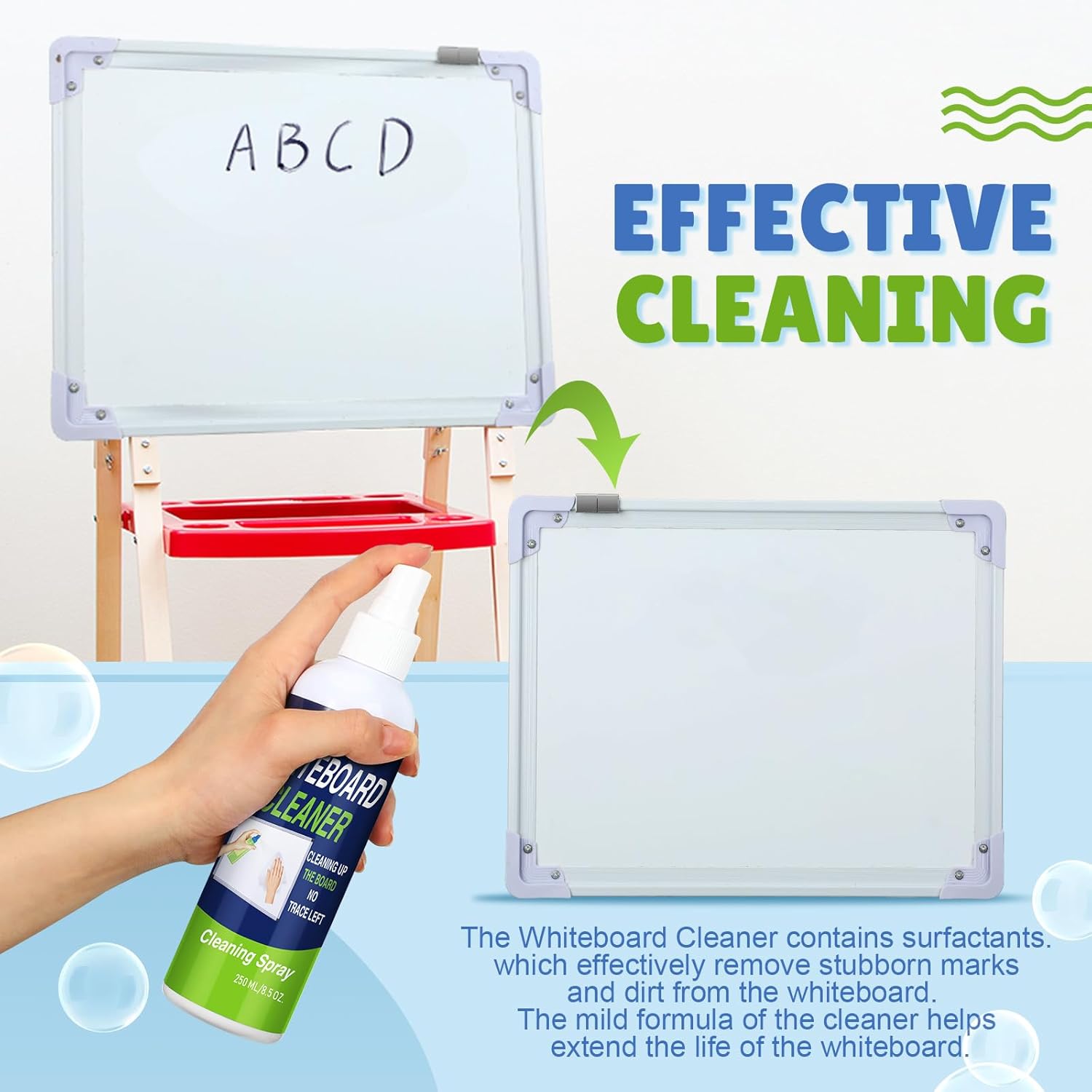 Fuyoooo 8 Pcs Whiteboard Cleaner Spray 8.5 oz Dry Erase Board Cleaner with Microfiber Shag Whiteboard Eraser Removes Stubborn Marks from Chalkboard for Classroom Home Office Teacher Supplies