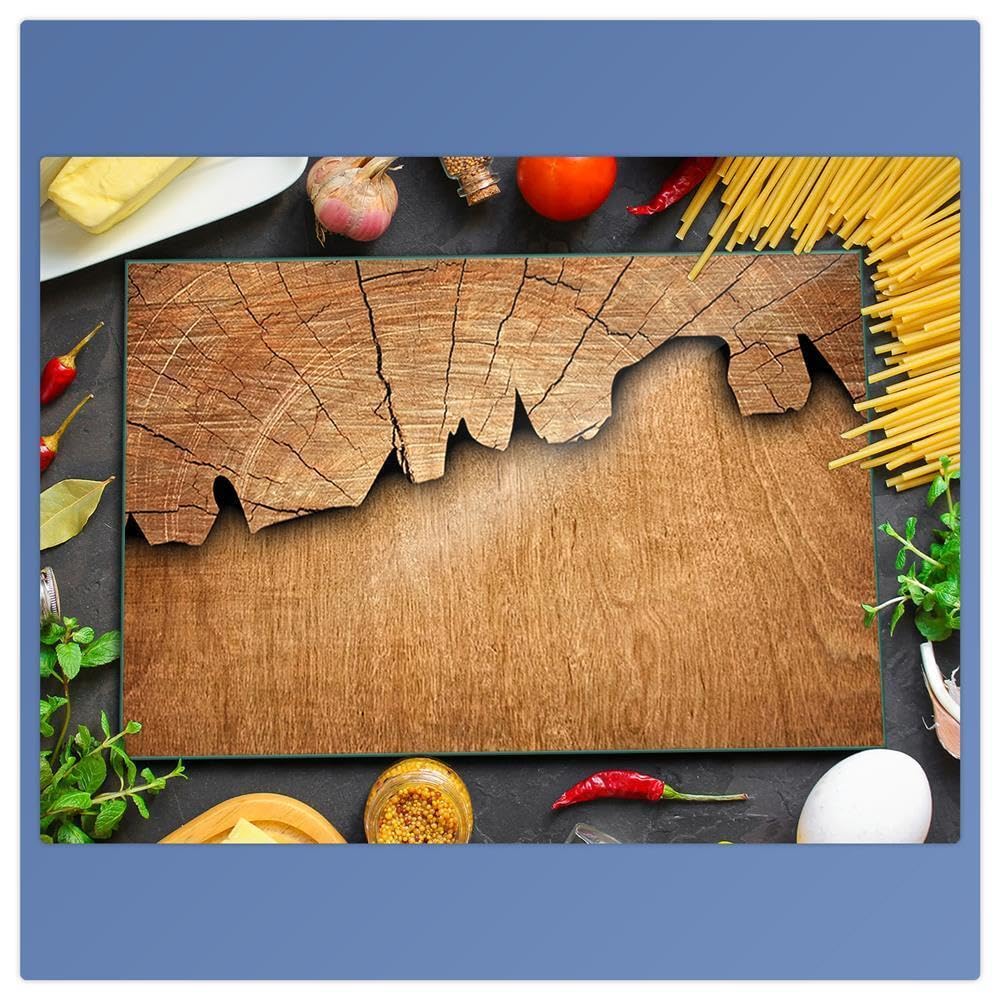 Herdabdeckplatte Abdeckung Ceranfeld Abdeckplatte Schneidebrett 1-Teilig 80x52 Holz Braun Spritzschutz Glasplatte Ceranfeldabdeckung Schutz für Kochplatten Herdschutz Sicherheitsglas Glasschneidebrett