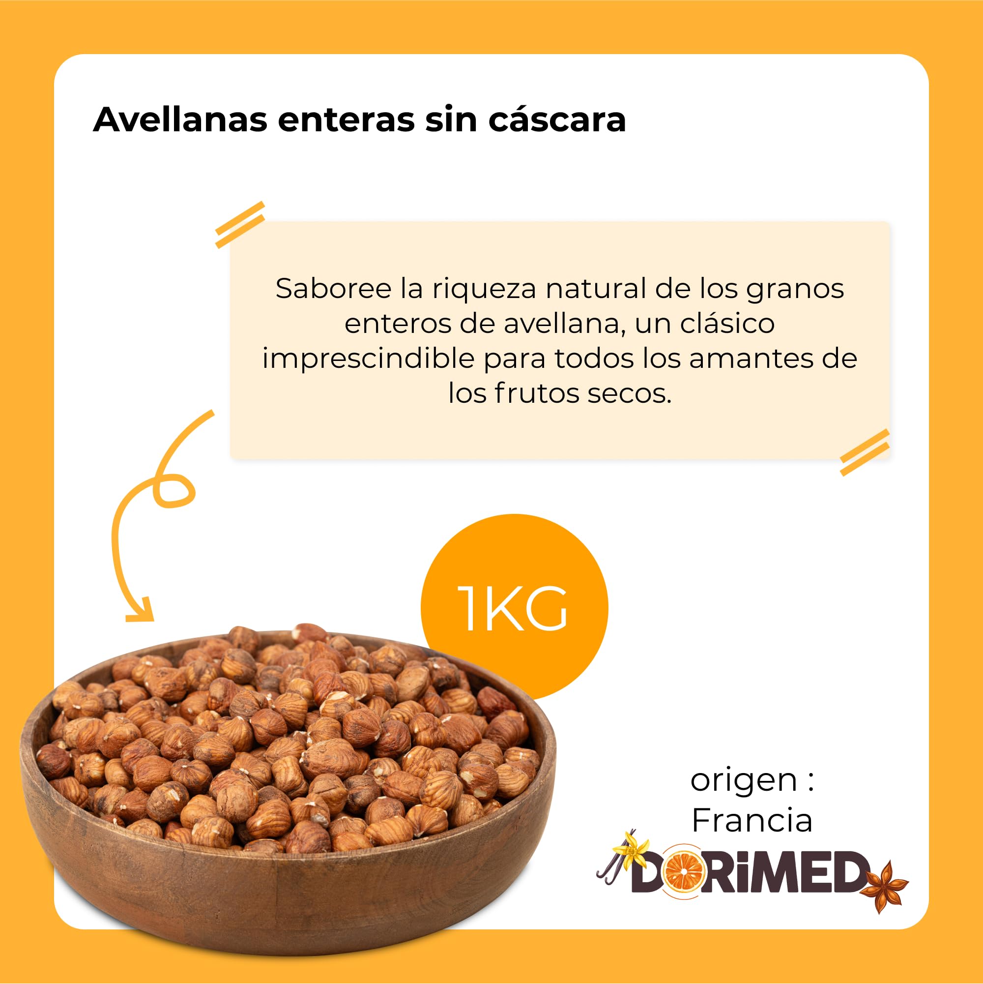 Avellanas Enteras Sin Cáscara | 1 Kg de Avellanas de origen 100% natural | Crudas y Sin Sal | Libres de transgénicos | Sin Gluten | IDEAL para recetas | Apto para Veganos y Vegetarianos | Dorimed