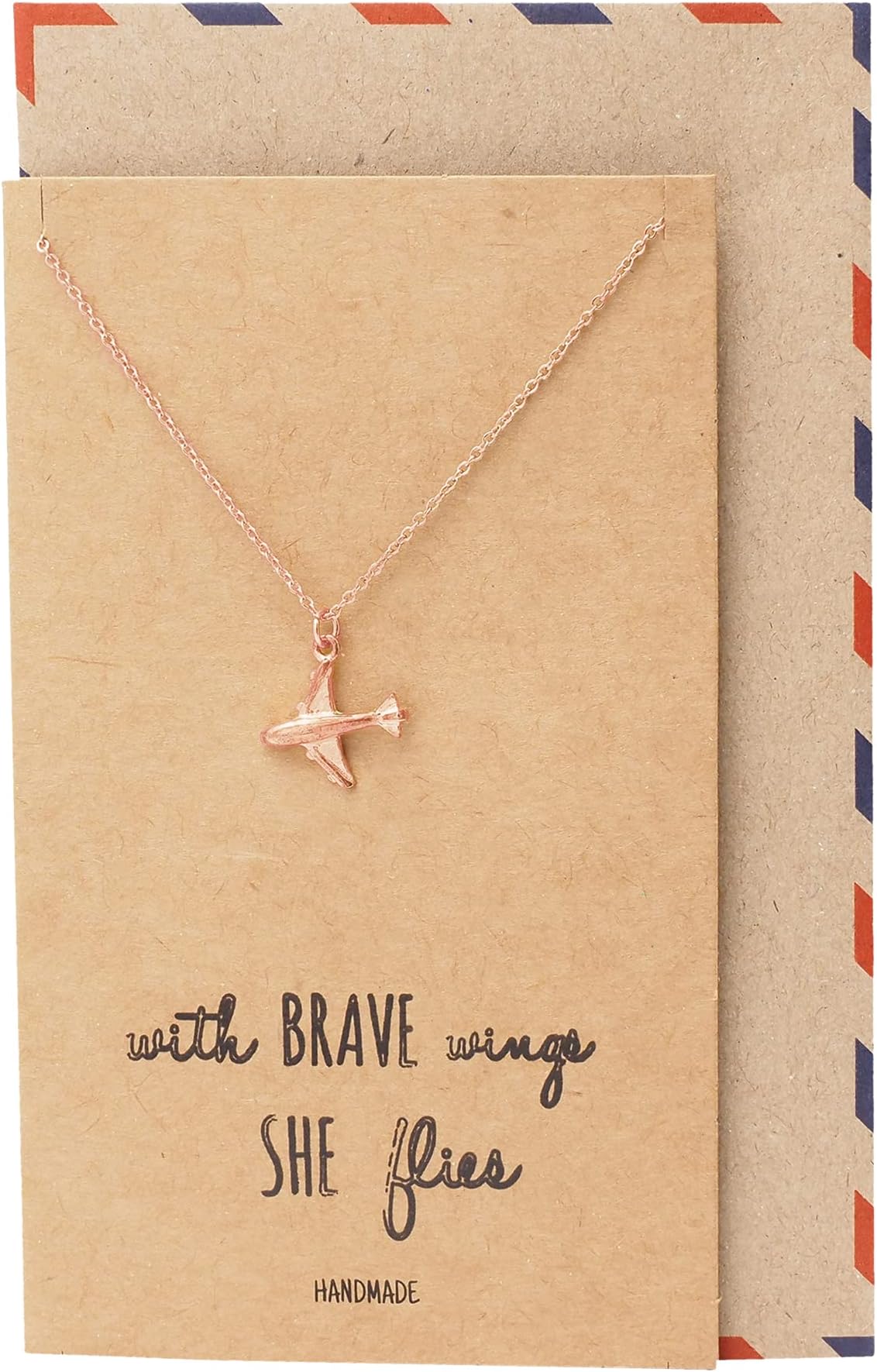 Airplane Pendant Necklace for Women, Comes with Inspirational Quote, Rose Gold Tone