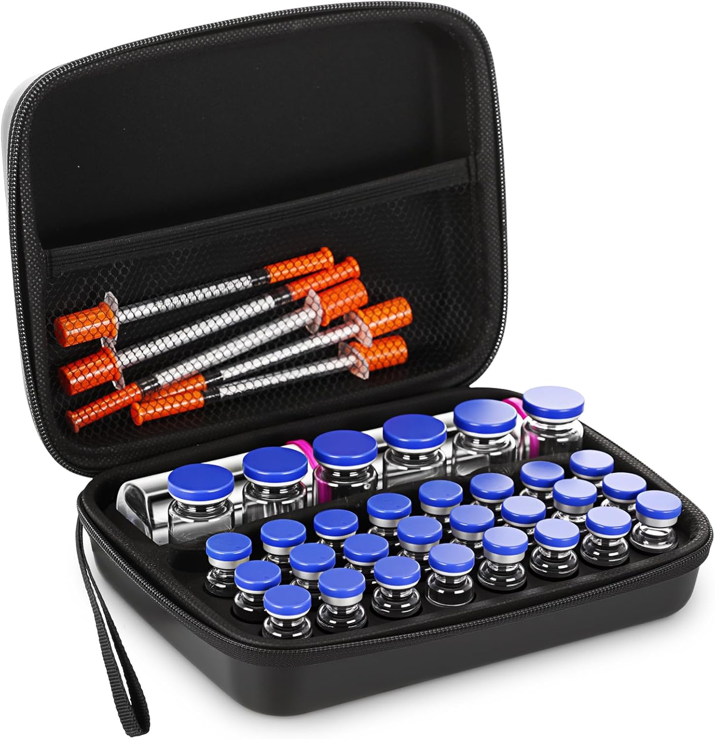 Peptide Case for Fridge 27x3 ml + 7x10 M L + 2x30 ml Bac Water, Glp1, Insulin Fridge Holder Storage Cases, 3ml Vial Storage, Large Capacity Portable Travel Box (Only Box)