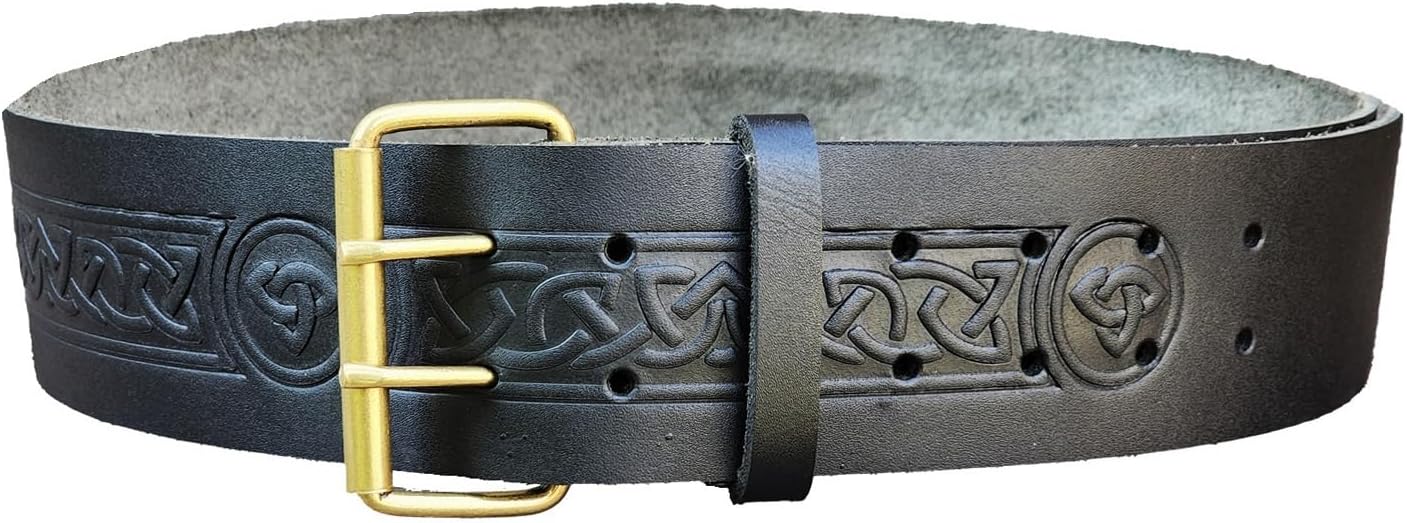 Men’s Genuine Leather Kilt Belt - Traditional Scottish Highland Accessory with Antique Brass Prong Buckle - Multiple Designs