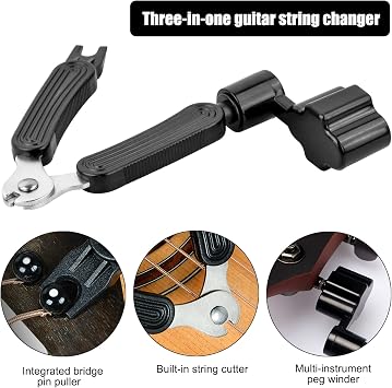 3 in 1 Guitar String Winder String Cutter Black Multifunctional Guitar String Winder Guitar String Pin Puller String Spindle for Guitar Guitar Electric Ukulele Mandolin