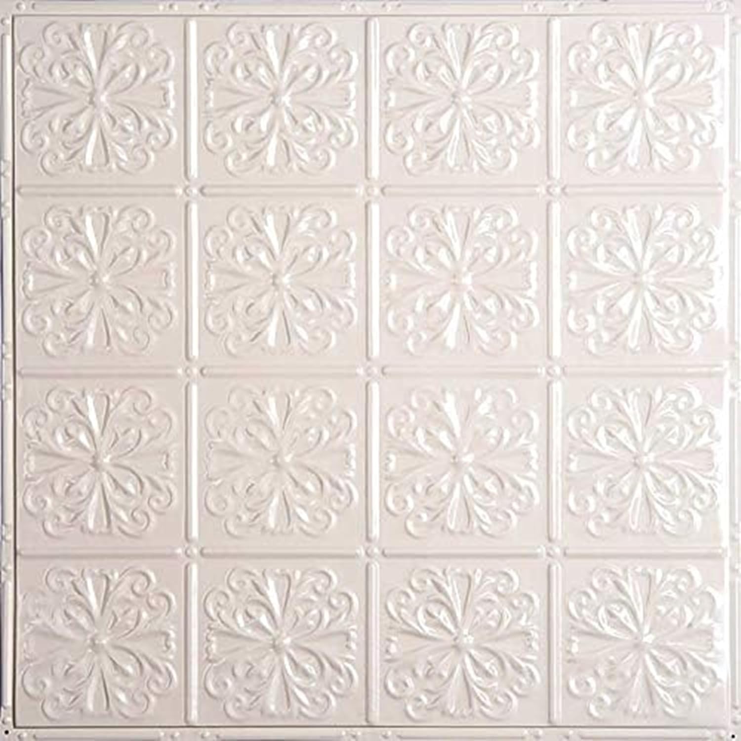 American Tin Ceilings [5 Pack 24" x 24" 100% Tin Nail-Up Ceiling Tiles | Pattern #16 Unfinished Decorative Crest of Trefoils with a Hammered Texture for Ceilings & Kitchens