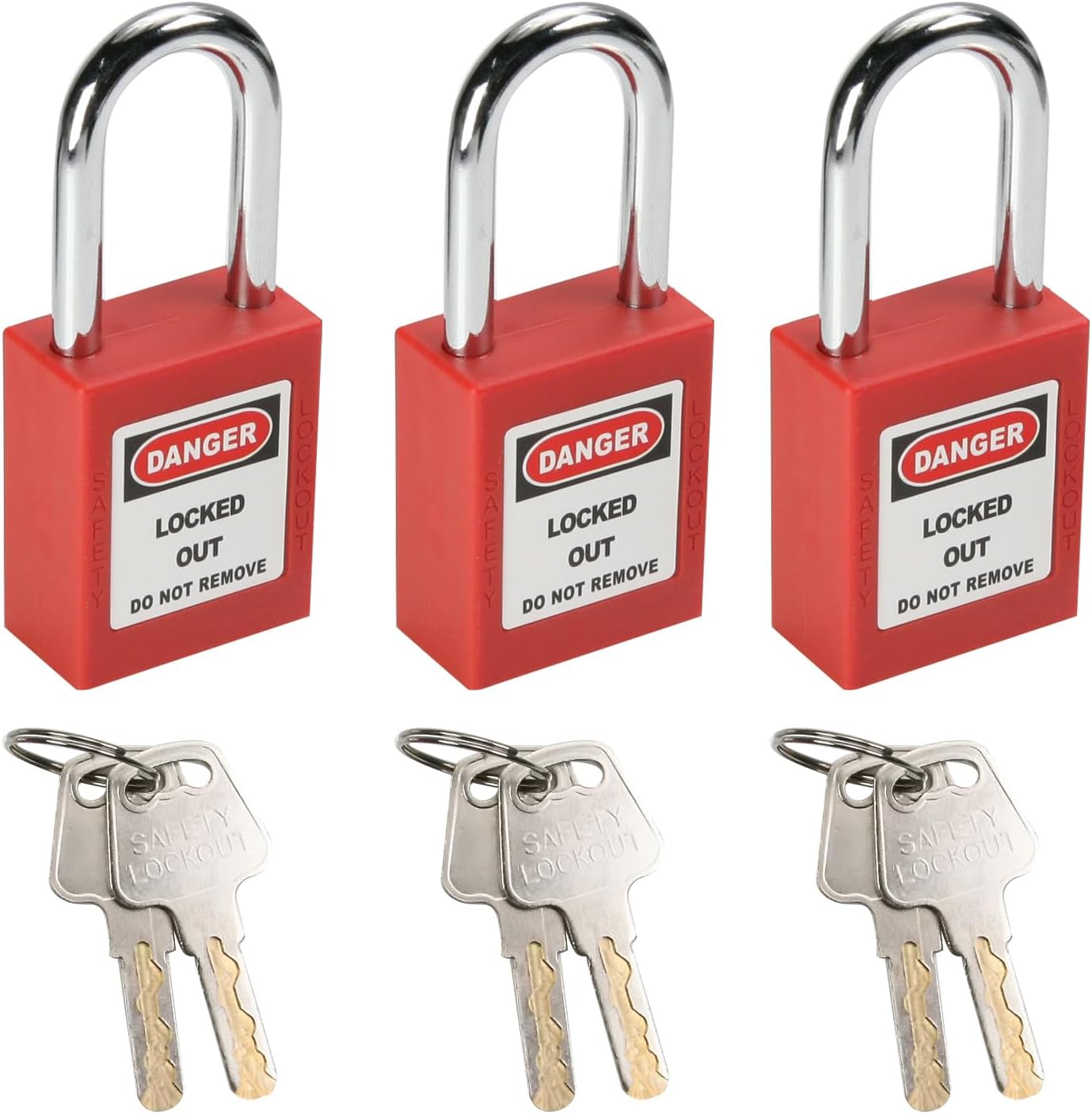 Yinpecly 3PCS Lockout Tagout Locks, Safety Padlock, Loto Locks, Lockout Locks Keyed Alike, 1 Keys Per Lock, Steel Shackle Padlock for Lock Out Tag Out Stations and Devices Red Tone
