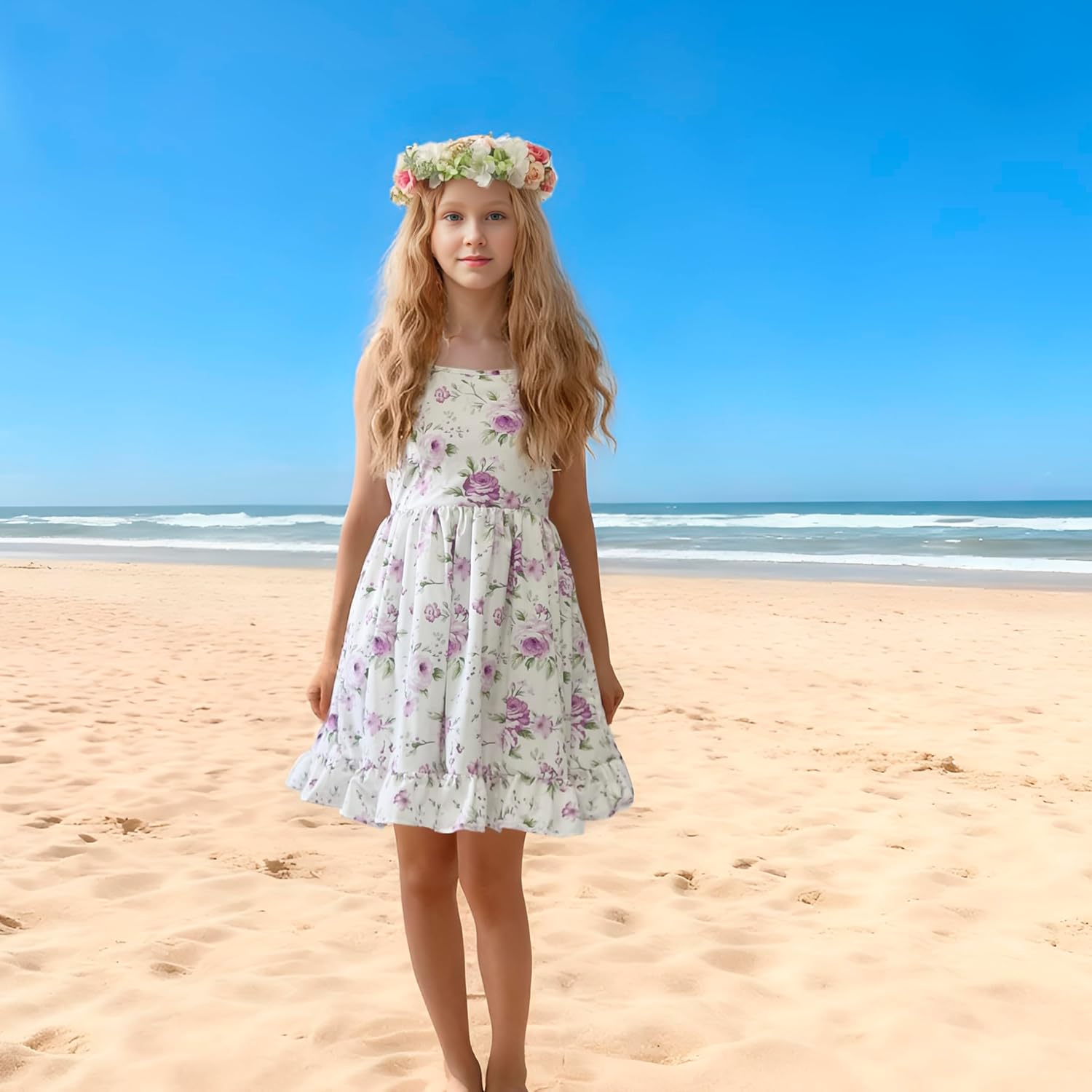 Flofallzique Floral Girls Summer Dress Spaghetti Straps Halter Kid Boho Sundress for Birthday Party - Image 8