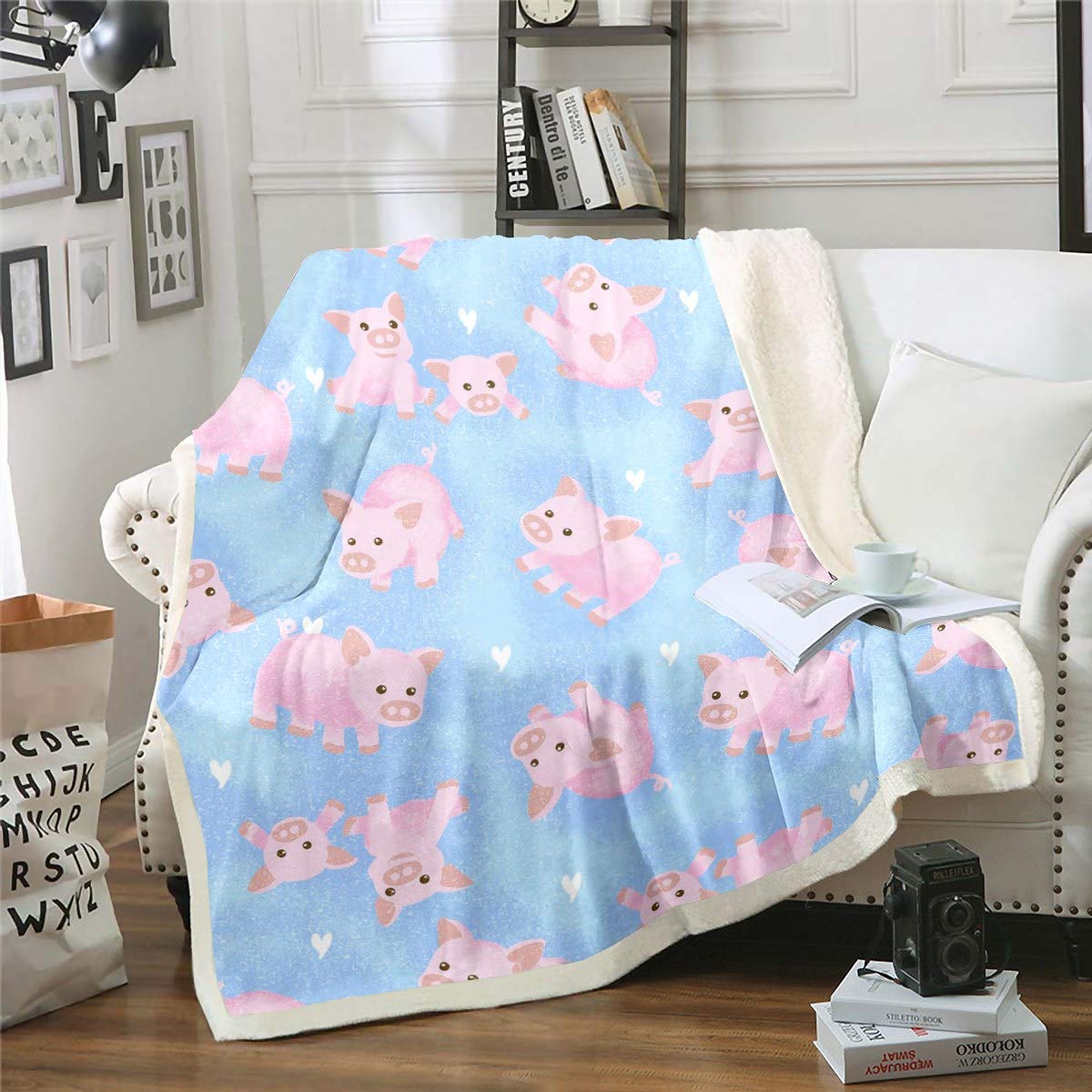 Couverture polaire sherpa cochon mignon pour fille de taille double