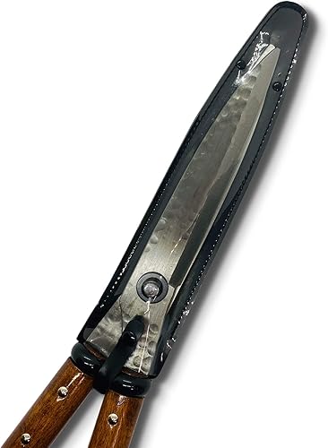 Miniatura 6 de KAKURI Tijeras de seto japonesas resistentes y grandes, mango largo, hoja recta de 7 pulgadas de largo, patrón martillado, fabricado en Japón