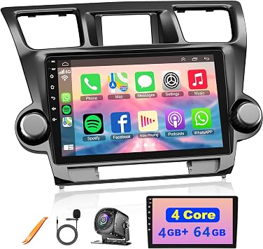 4G+64G Car Radio for Toyota Highlander 2008 2009 2010 2011 2012 2013, Wireless Carplay&Android Auto with Android 13 Support Bluetooth/Voice Control/GPS/WiFi/SWC/FM, 10.1 Inch IPS Touch Screen